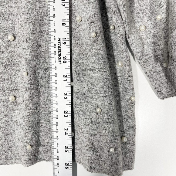 Zara Trafaluc Pearl Studded Sweater Womens Gray 3/4 Sleeve Soft Knit Size Medium - Picture 4 of 7